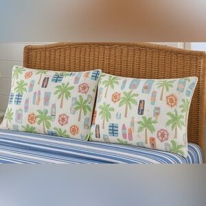Beach Pillow Shams 2 Quilted Standard Tropical Print Tie Closure Coastal Core